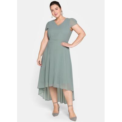 Abendkleid SHEEGO "Abendkleid", Damen, Gr. 46, Normalgrößen, braun (eukalyptus), Georgette, 100% Polyester, unifarben, lang, V-Ausschnitt, Kleider Abendkleid