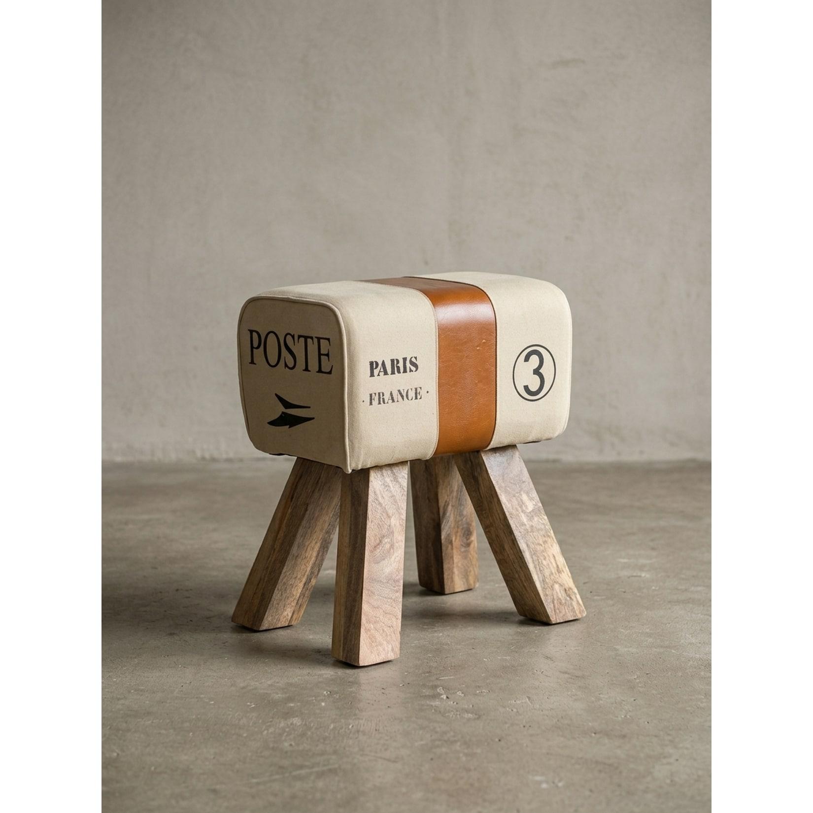 Sitzhocker – Canvas/Echtleder, 40x30x47 cm, Turnbock-Design, Braun