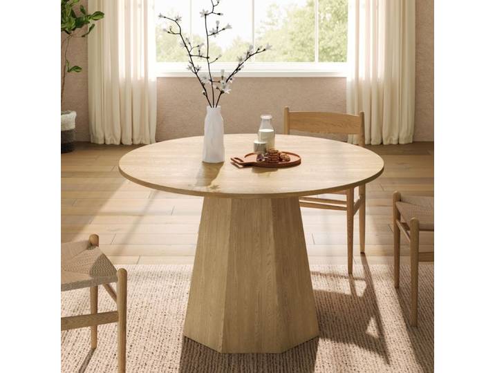 Table a Manger Ronde 4 a 6 Personnes Style Scandinave - LPOSPI - Design Classique Pied Central MDF Chene 120 × 120 cm