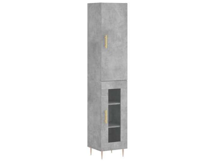 Highboard Betongrau 34,5x34x180 cm Holzwerkstoff mit Tueren Stauraumschrank, Holzwerkstoff mit glatter Oberflaeche, staubgeschuetzt hinter Tueren, vielseitig nutzbar im Wohnbereich