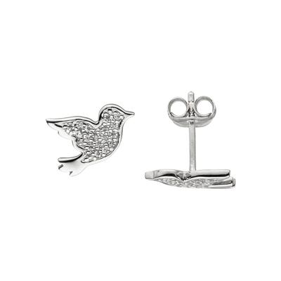 Paar Ohrstecker JOBO "Ohrringe Silberohrringe Vogel 8 mm", silber (silber 925, weiß), Ohrringe, Damen, Silber 925 (Sterlingsilber), 925 Silber mit 34 Zirkonia