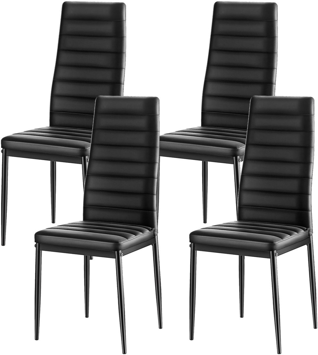 Set van 4 moderne eetkamerstoelen met zwart lederen bekleding en metalen poten