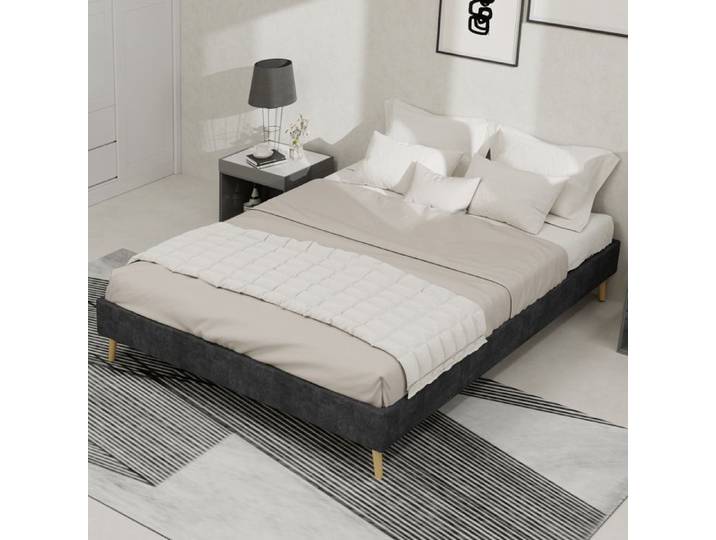 Cadre de lit 140x200 cm tissu gris EVRYAE