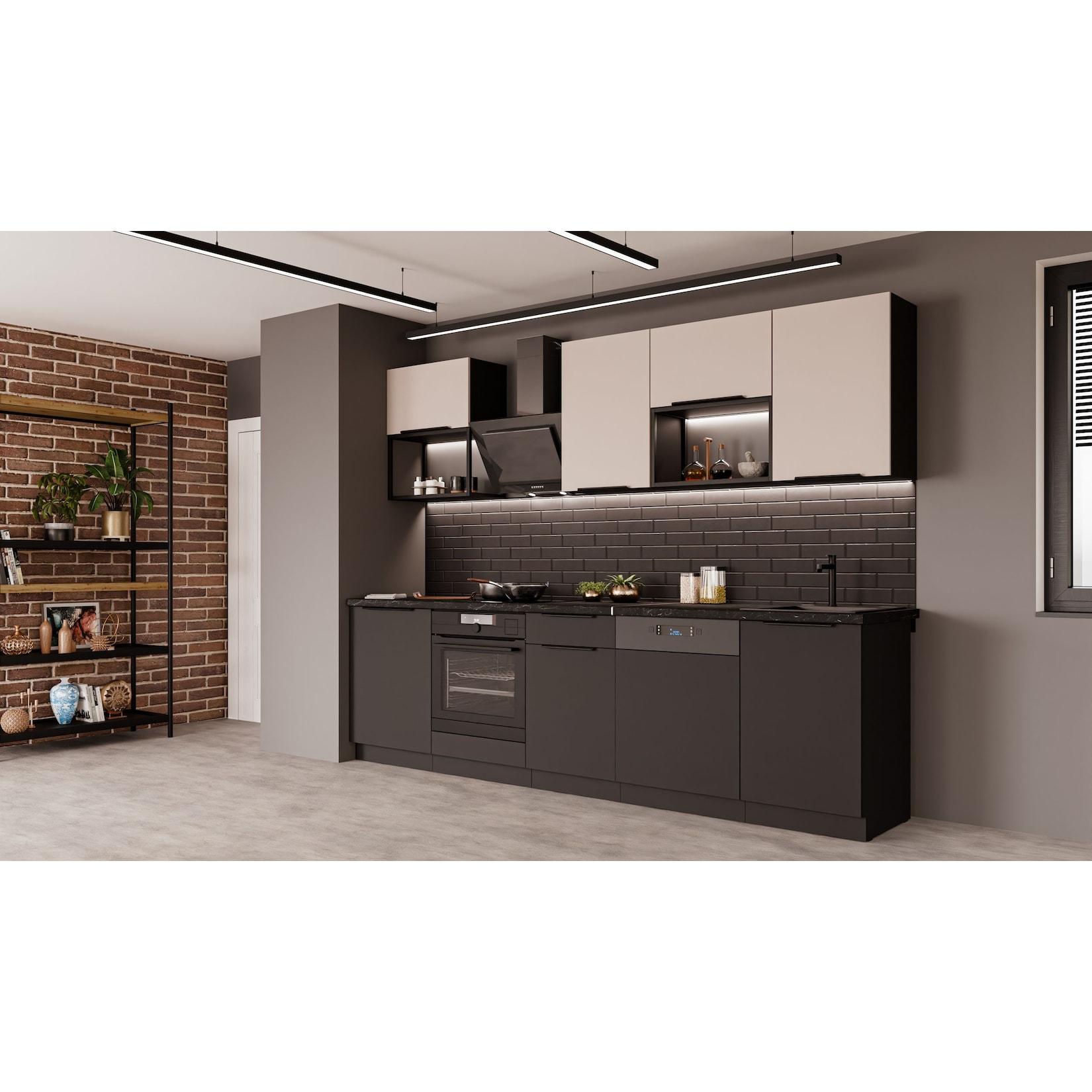 Küche SIENA + ARONA BASIC LOFT 280 Küchenzeile Küchenblock Einbauküche Kaschmir