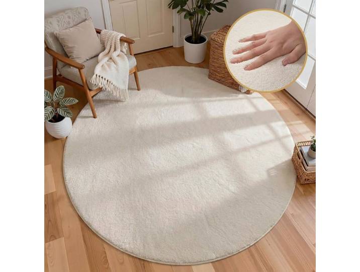 Tapis Rond 160Cm Ultra-Doux Beige Tapis Salon Rond Antidrapant Tapis Chambre Rond Tapis Chambre Enfant Modern