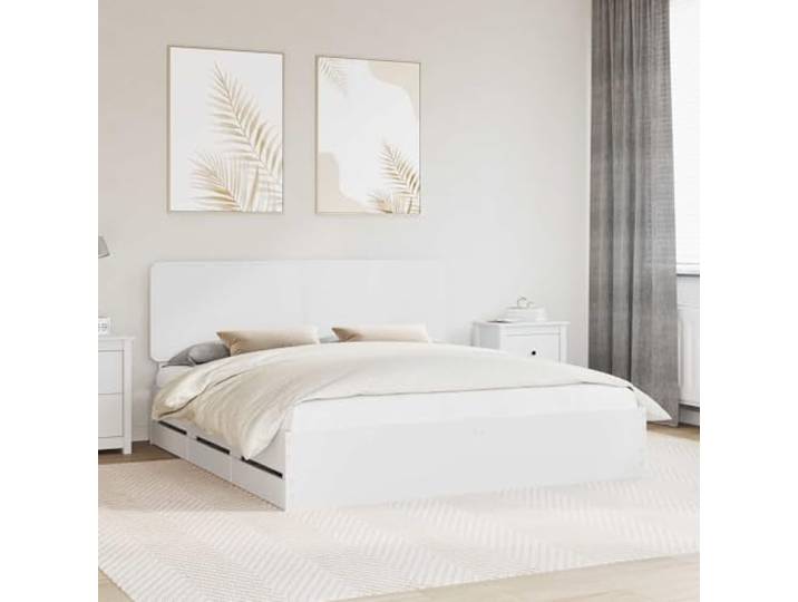 RJPLMFV Bettgestell mit Schublade, Weiß, 180 x 200 cm, Holz Robuste Latten, versteckte Aufbewahrung, einfache Montage, einfache Wartung