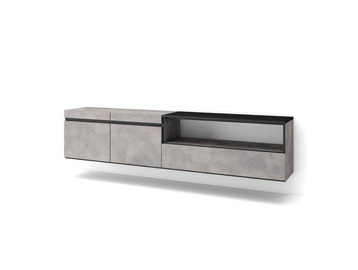 Meuble tv effet bois ciment 200x35x45cm suspendu