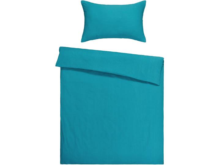 Flair Bettwäschegarnitur Seersucker Grün Stoff 160 cm - Farbe: türkis - Material: 100% Baumwolle - Bettwäschegarnitur