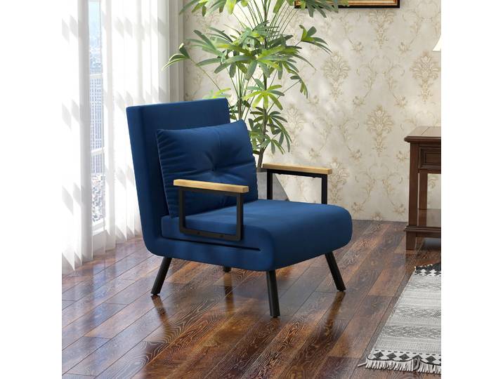 HOMCOM Fauteuil-Lit 3 en 1 Tissu Velours Bleu 63x73x81 cm