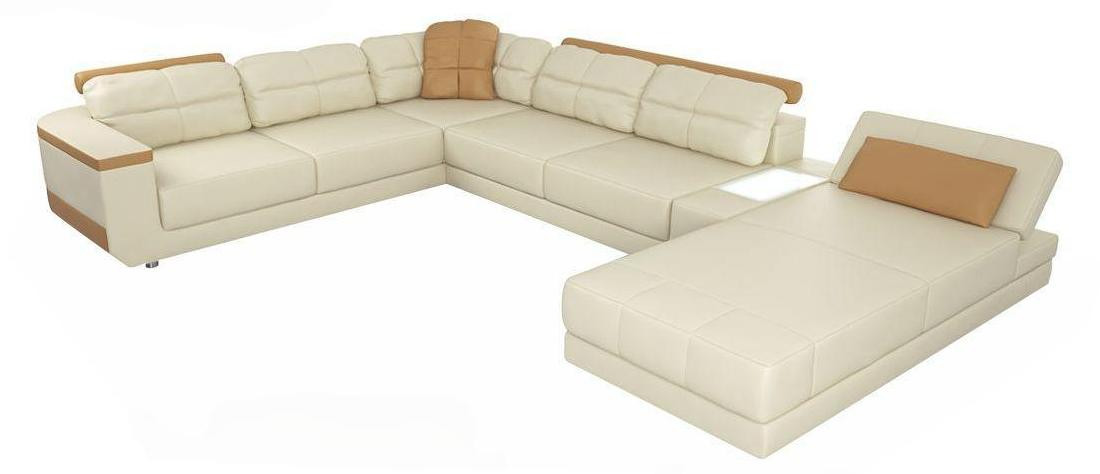 Modern U-vormig hoeksofa met lederen stoffen zitting voor in de woonkamer