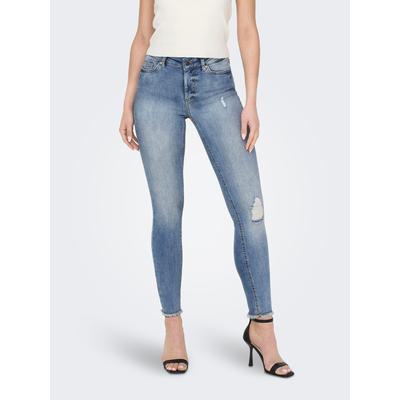 Ankle-Jeans ONLY "ONLBLUSH – Ankle-Jeans mit Destroyed Look für trendige Outfits", Damen, Gr. S (36), Länge 32, blau (light blau denim), Denim/Jeans, Obermaterial: 94% Baumwolle, 4% Polyester, 2% Elasthan, Abriebeffekte, skinny fit, Jeans,...