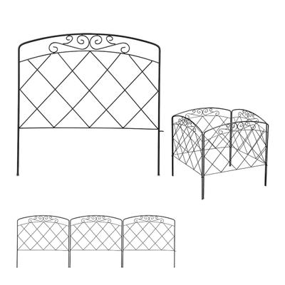 Relaxdays Beetzaun, 4-teilige Beetumrandung für Garten, Dekozaun Metall, antikes Design, HxB: 41,5 x 245 cm, schwarz