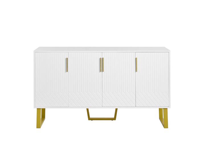 Console blanche design avec pieds dorés et rangements fermés