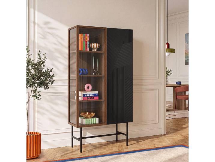 HABITAT - Vitrine 2 portes en bois de noyer et verre - Noir - Design by Hélèna Pille - Eskyss