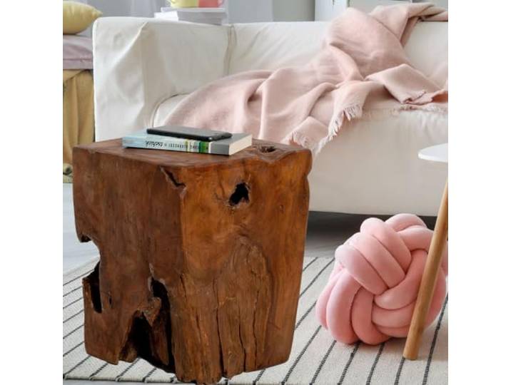Beistelltisch Hocker HEAVY STOOL Teak Handmade Naturform massiv eckig