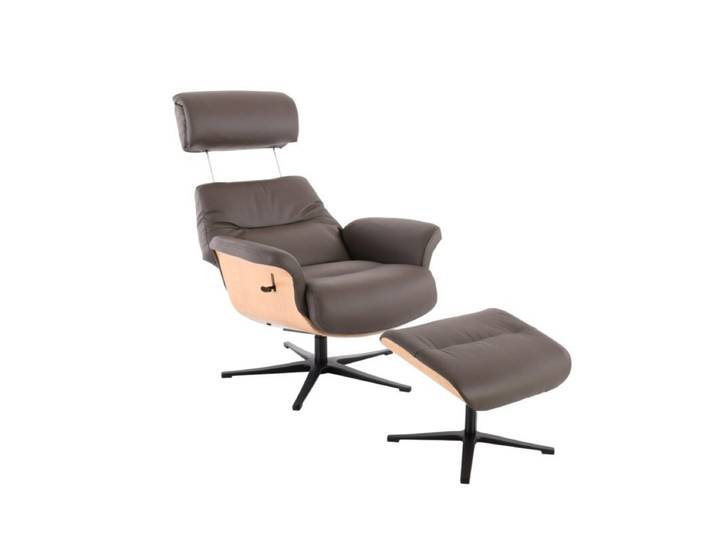 Louming Moani Relaxsessel in Leder inkl. Hocker manuelle Rückenteilverstellung, manuelle Kopfteilverstellung Modern, Zeitlos