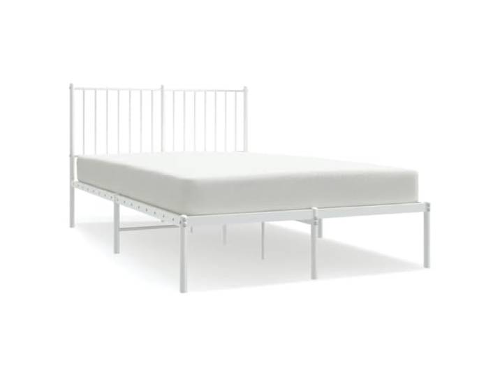 KKgypkn Weißes Metallbettgestell 120x200 cm mit Kopfteil, robuste Stahlkonstruktion, inklusive Lattenrost und Mittelfüßen, zusätzlicher Stauraum unter dem Bett für Aufbewahrungsboxen.