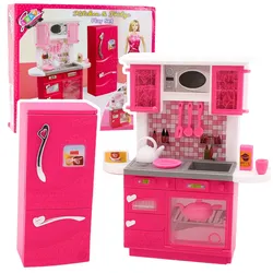 Puppenküchenset Kühlschrank Backofen Zubehör Rosa