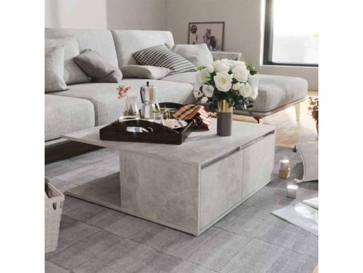 HEFZGDB Couchtisch Betongrau 80x80x31 cm Holzwerkstoff mit Staufächern und Schubladen für Wohnzimmer, Stabiler Beistelltisch mit robuster Tischplatte für Getränke und Aufbewahrung,