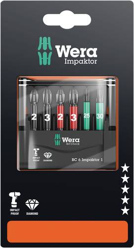 Wera Mini-Check IMP DC 50 mm PH/PZ/TX 05073890001 Bit-Set 6teilig Kreuzschlitz Phillips, Kreuzschlitz Pozidriv, Innen-TORX Impaktor-Technologie