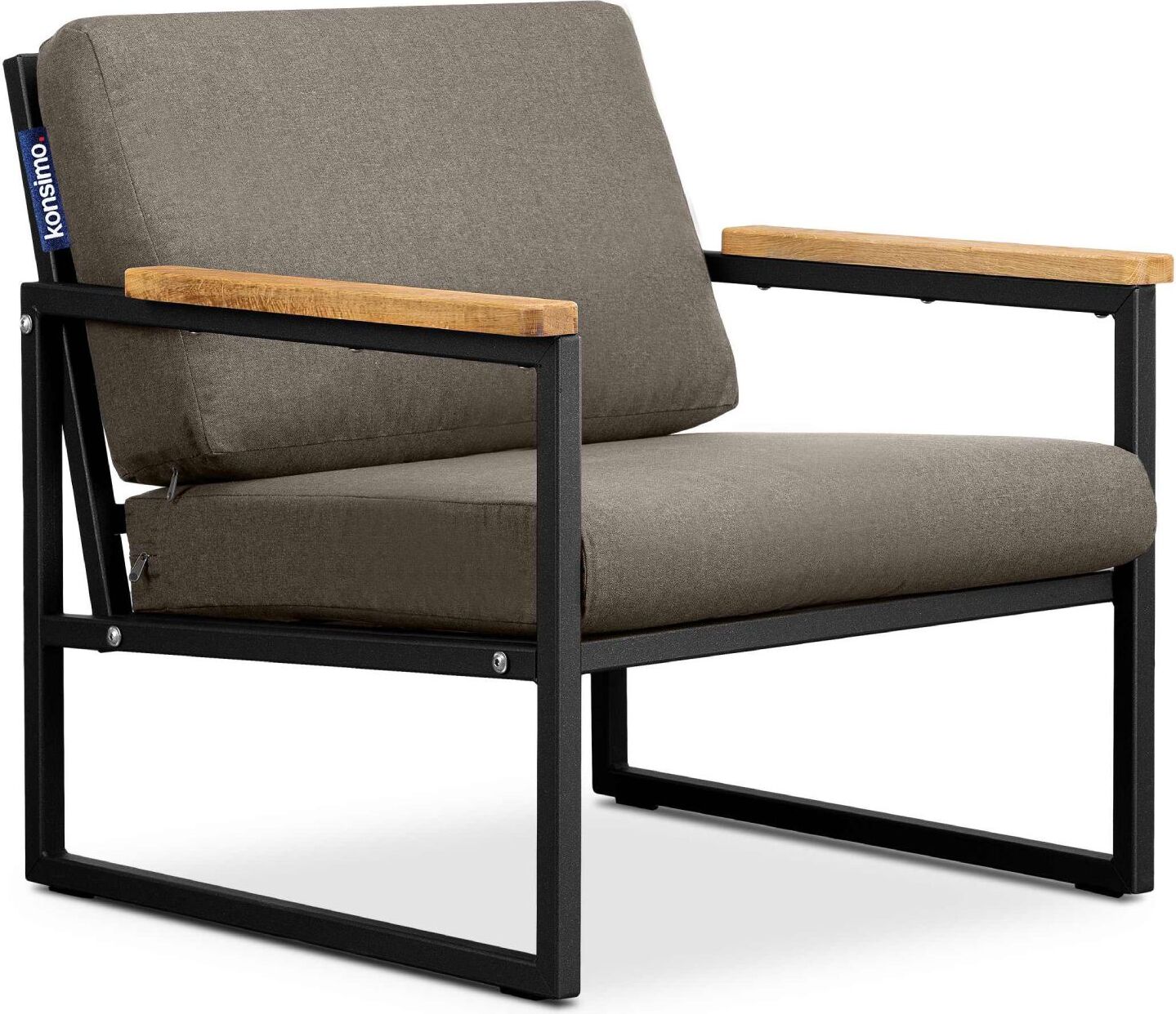 Konsimo Korrosionsbeständiger Gartenstuhl "TRIBO", Schwarz/Beige, Stahl/Schaumstoff/Stoff/Holz, Loft, 70x65x60cm