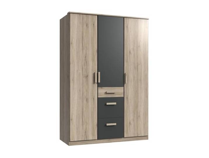 Lomadox Kinderzimmer Jugendzimmer Kleiderschrank 3-türig mit 3 Schubkästen in Eiche mit Graphit