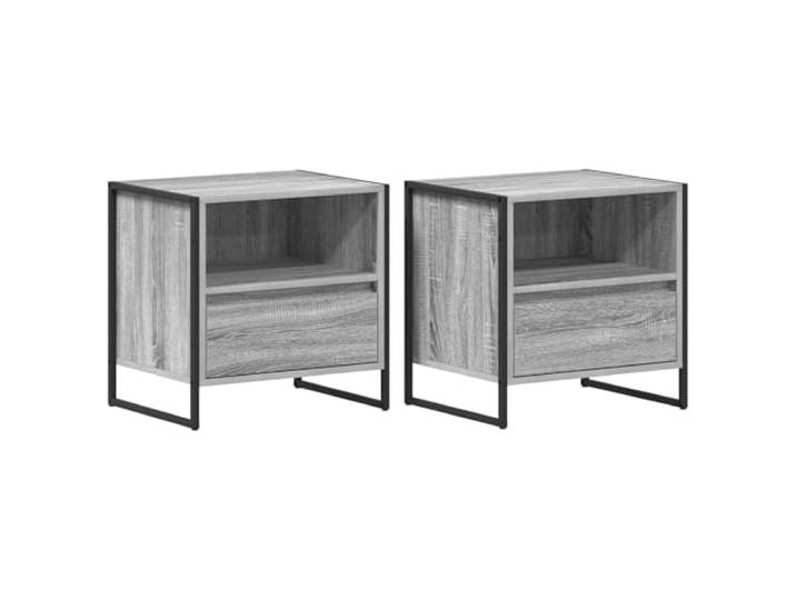 KUPTYERFG Nachttisch 2er Set Graues Sonoma 50x39,5x50 cm Holzwerkstoff Stilvoller Beistelltisch im Industrie-Look mit 2 Schubladen für Schlafzimmer und Wohnzimmer aus robustem Holzwerkstoff.