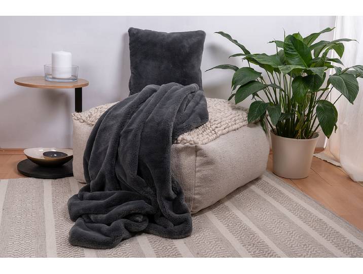 Plaid et coussin déco Aimee Gris/Anthracite Polyester