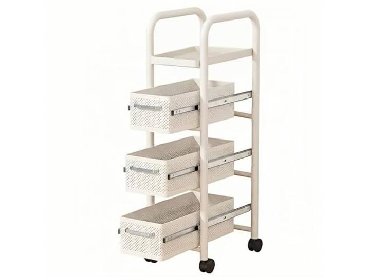 Essen Schmaler ausziehbarer Gap-Wagen, schmales verschiebbares Lagerregal For Kühlschrank-Seitenküche(Weiß,Klein)