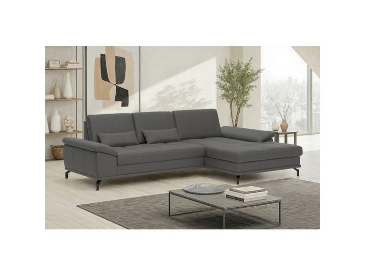 Sit & More Ecksofa Costello E, Mokka, Metall, Echtleder,Kombination Echtleder/Stoff,Kombination Echtleder/Stoff, Nappaleder,Nappaleder,Nappaleder, 5,5-Sitzer, Füllung: Polyester, Ottomane rechts, L-Form, 301x176 cm, Schlafen auf Sitzhöhe, Armteil links, rechts, Wohnzimmer, Sofas & Couches, Wohnlandschaften, Ecksofas