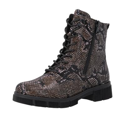 Schnürstiefelette REMONTE, Damen, Gr. 41, Textil, braun (schwarz kombiniert), Lederimitat, Schlangenoptik, Schuhe Schnürstiefelette, Blockabsatz, Schnürboots im modischem Reptilien-Look