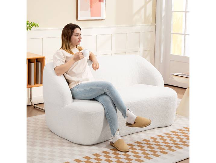 HOMCOM Canapé 2 Places Courbé Polaire Blanc Crème