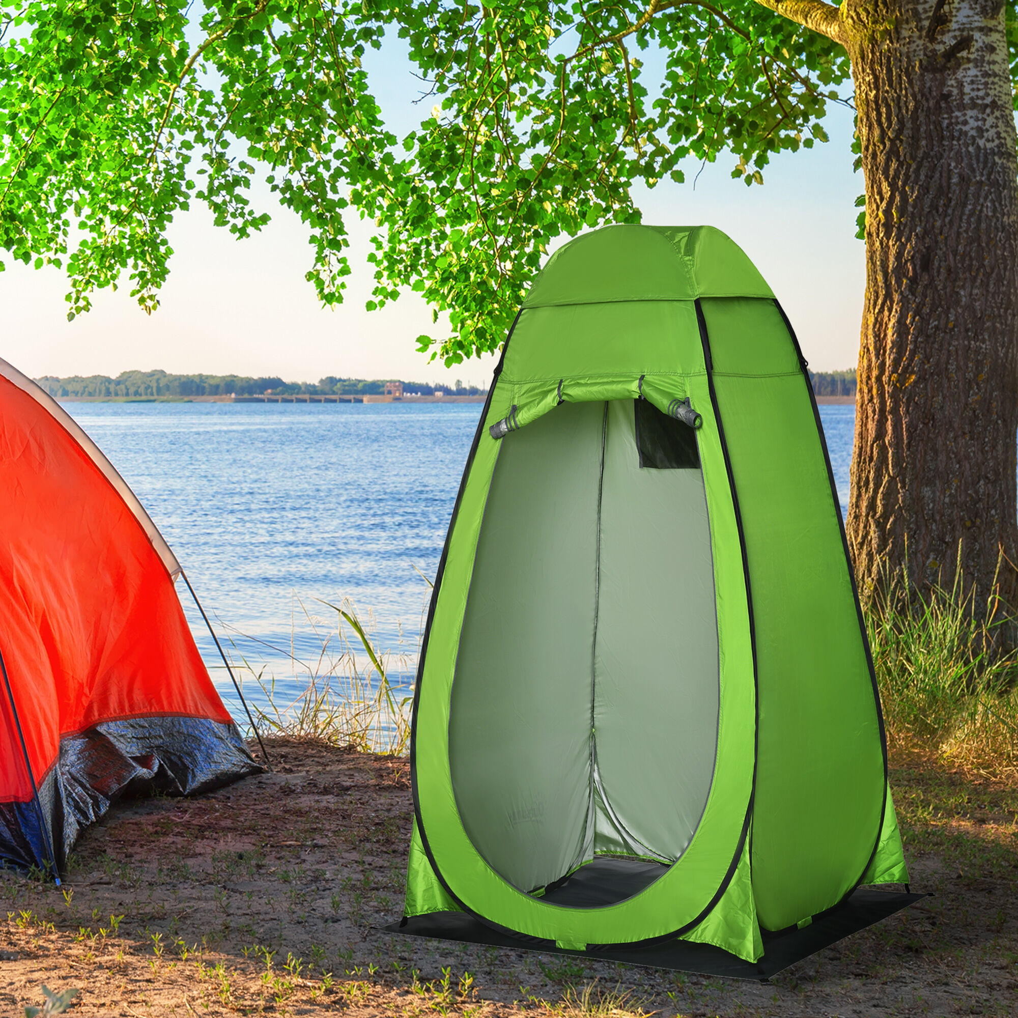 Altro Tenda Doccia Da Campeggio Per Esterni Con Porta A Cerniera, Borsa, Portaoggetti E Gancio, 126x124x189cm, Verde