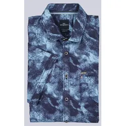 engbers Herren Seersucker Kurzarm-Hemd Blau slim fit gemustert Kent-Kragen - L