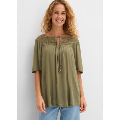 Tunika BONPRIX, Damen, Gr. 38, grün (oliv), Obermaterial: 100% Viskose, oversize, Tuniken, lockerer Schnitt, Oversize-Passform, Halbarm-Design, aus Viskose