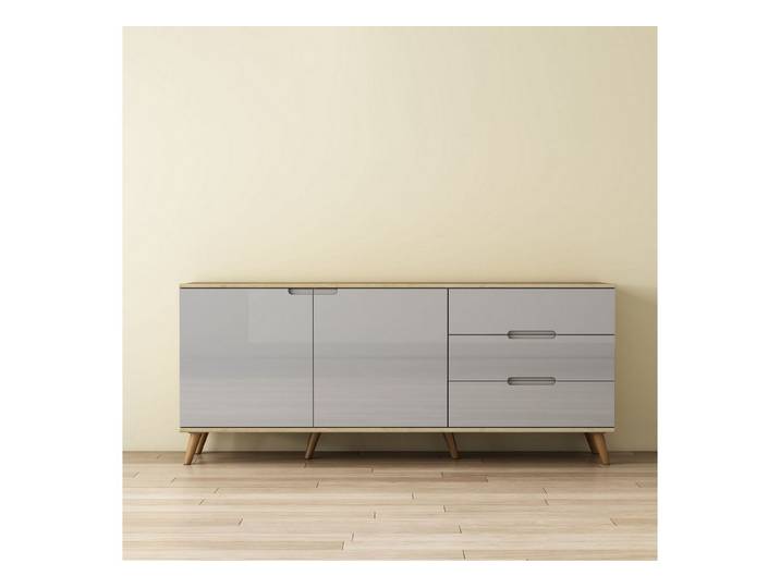 OTTO home Sideboard Lund, mit glänzenden Fronten, Griffmulden, helles Holzdekor, Breite 180 cm