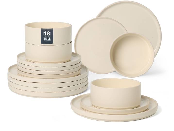 Geschirr-Set OTTO HOME Ylvii, außen matt, innen glänzend , beige, 18, Steinzeug, Geschirr-Sets, Geschirr-Set, spülmaschinenfest und mikrowellengeeignet