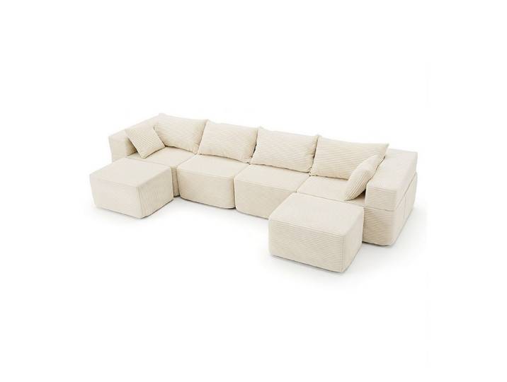 KOMFOTTEU Sofa 6-Sitzer-Sofa, Ecksofa, mit tiefer Sitzfläche, Fußstütze, Seitentaschen & 6 Kissen