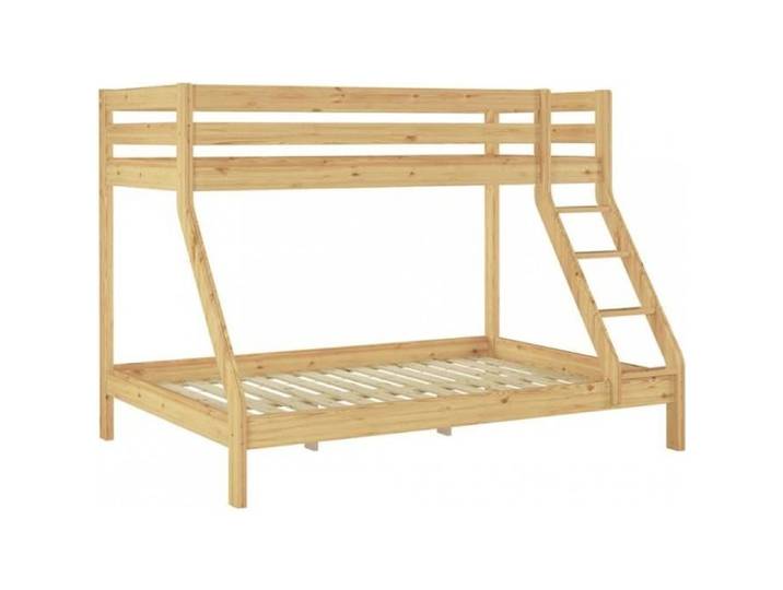 Lit double 140x200 avec lit simple superposé 90x200 pin naturel divers accessoires V-60.19-09-14