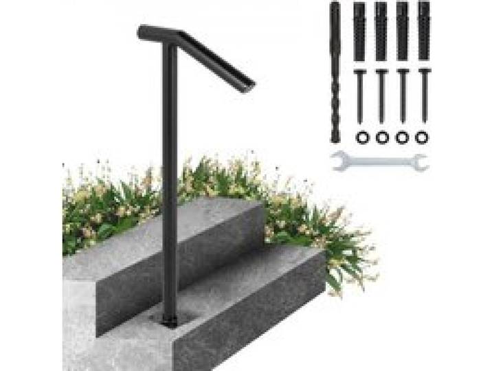 VEVOR leuning 95CM hoogte smeedijzeren leuning draagvermogen 91KG ronde buis, entreeleuning elegante zwarte tweetraps trapleuning roestvrijstalen leuning voor buitentrappen