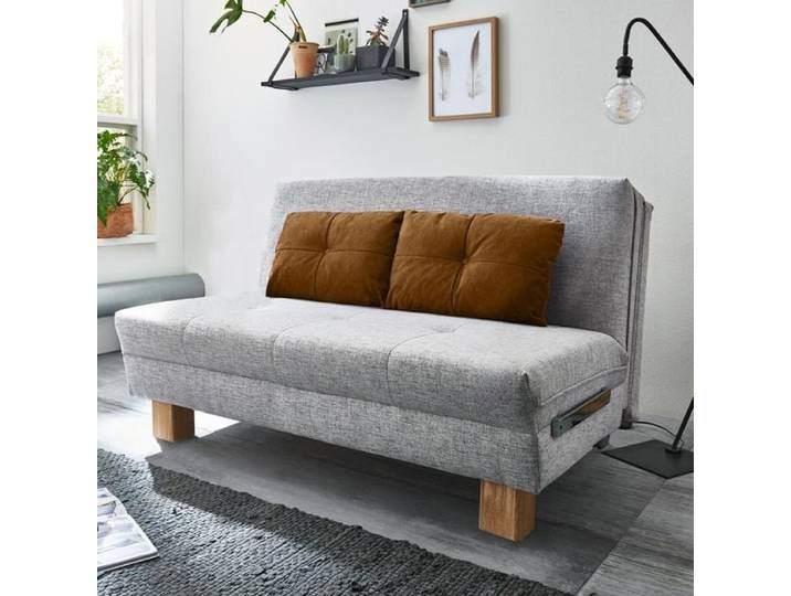 Schlafsofa Valda Webstoff mit Lattenrost Kunstfaser 88x144x97cm Hellgrau klappbar und ausziehbar skandinavisch
