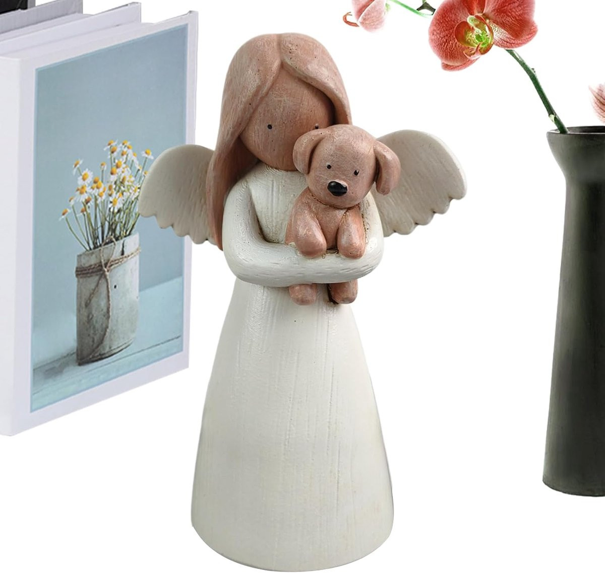 Herdenkingsbeeldje Engel met hond - Vrienden - 17,2 cm lengte