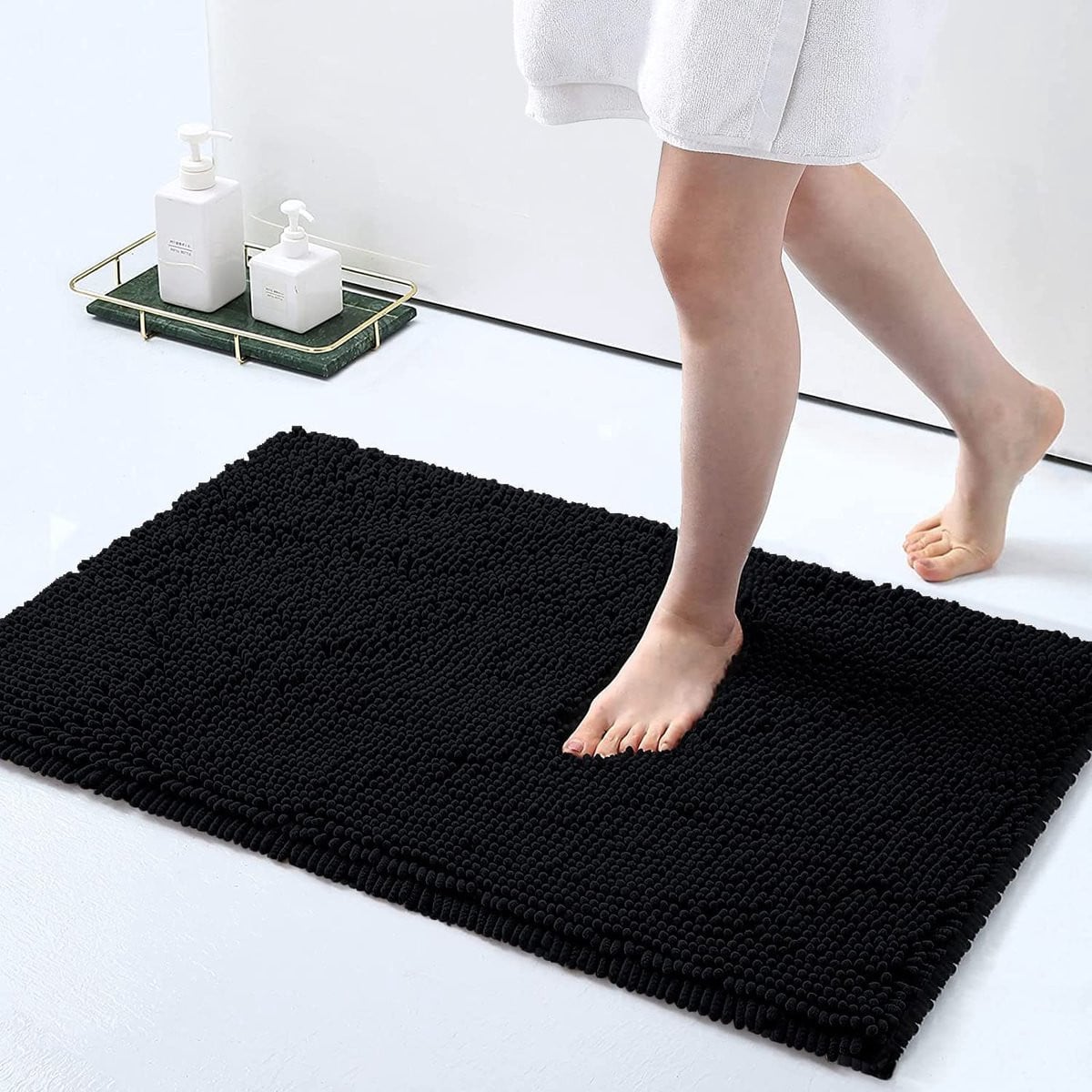 Homaxy Badmat Chenille Microvezel - Zwart - 50 x 76 cm