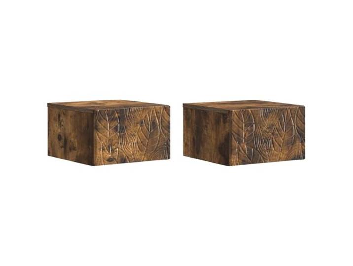 KUPTYERFG Wand-Nachttisch 2er-Set Geräucherte Eiche Holzwerkstoff Platzsparende Hängekonsolen fürs Schlafzimmer mit Schublade für Utensilien, einfache Wandmontage und Pflege.