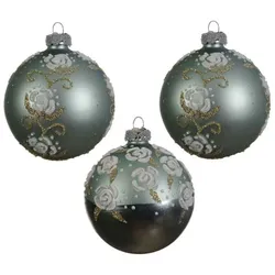 Christmas Decorations 3 Glaskugeln Rosenblätter Weihnachtskugeln Christbaumkugeln Baumschmuck Glitzer