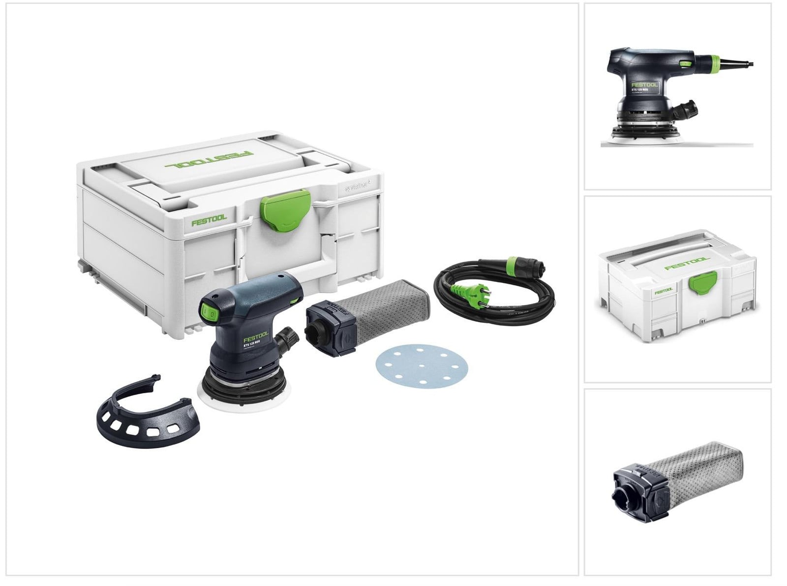Festool ETS 125 REQ-Plus excentrische schuurmachine 250 W, 2 mm slag, 125 mm in Systainer met accessoires en extra stofzak (574636)