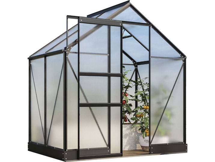 Gewächshaus VITAVIA Apollo 2500 , schwarz, B:195cm H:207,4cm T:136,6cm, Gewächshäuser, Gewächshaus, Alu-Profile, Stahlfundamentrahmen, 6 mm Hohlkammerplatten