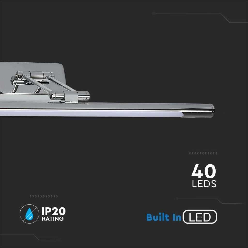 V-Tac Lampada Led Da Specchio Smd 8w 600lm 4000k Inclinabile Acciaio - Mod. Vt-7009ch