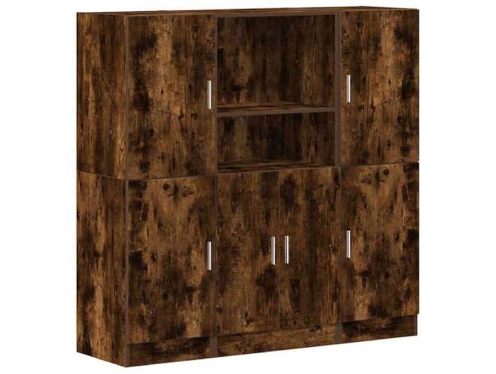 HKTMGDNG 3-TLG Küchenschrank-Set Räuchereiche Holzwerkstoff Flexibler Vorratsschrank mit variablen Türen und offenen Fächern für Küche, Restaurant oder Büro.