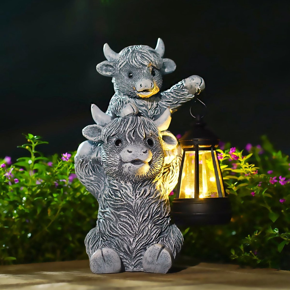 Yeomoo Highland Beef Sculptuur Solar Licht Tuindecoratie met LED - Highland Cow Moeder & Kalf